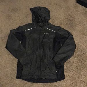 Grey and black rain jacket